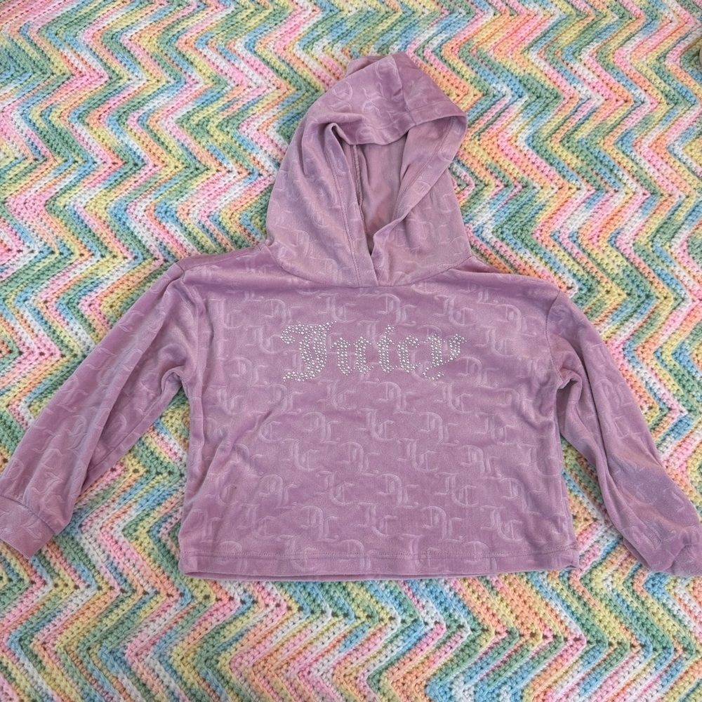 Juicy Couture Y2K girls purple velour hoodie with rhinestone logo size 3T